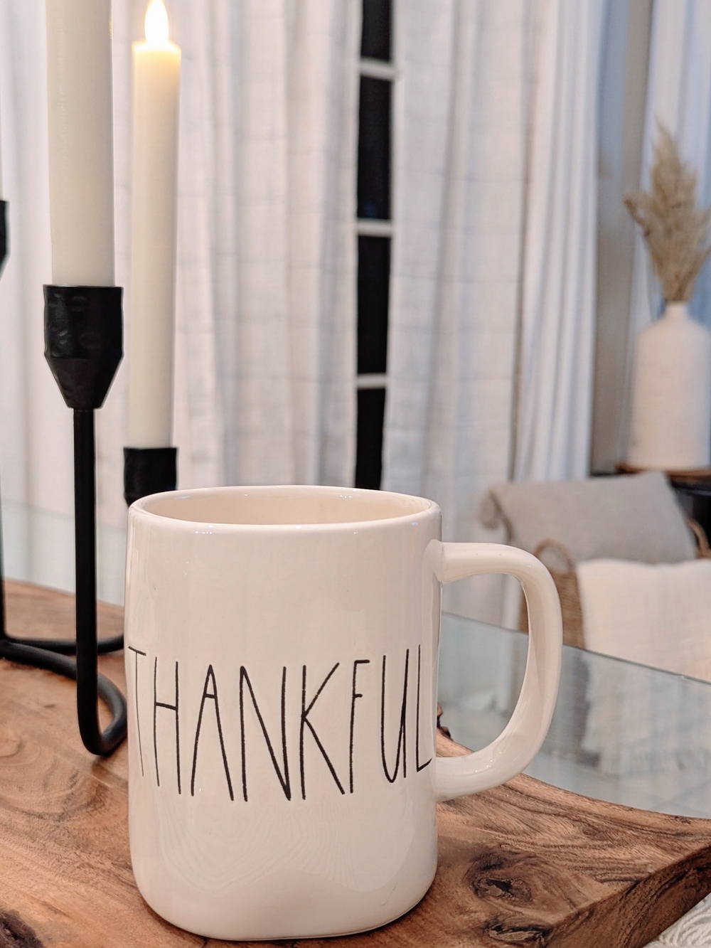 Rae Dunn White Mug with Black "THANKFUL" Script